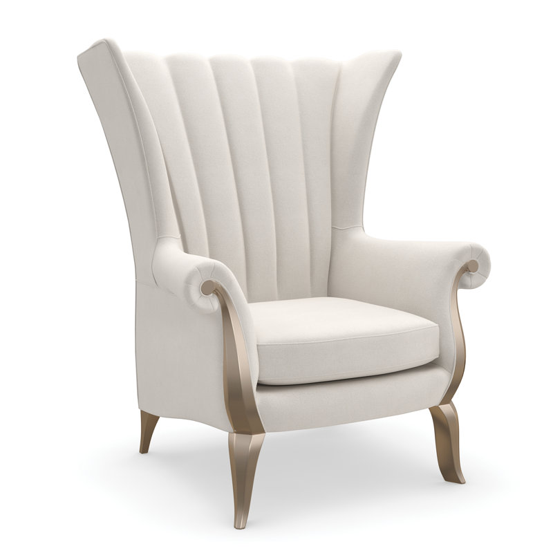 Valentina Cream Upholstered Wingback Accent Chair with Gold Trim