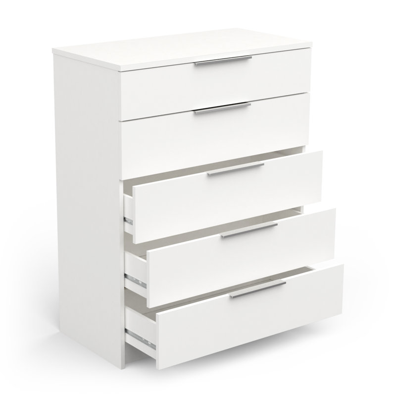 Cheatwood Solid Wood 80cm W 5 - Drawer Chest of Drawers, Pearl white