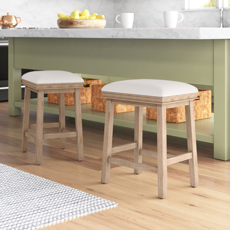 Tabouret de comptoir 24 po Jelissa, Blanc, Brun clair