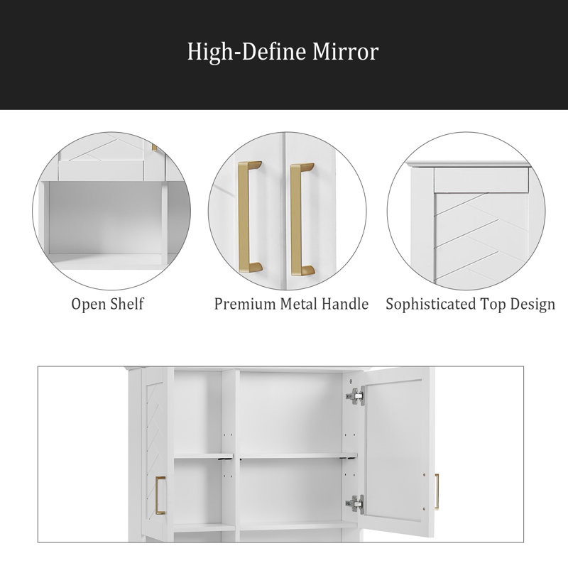 Armoire de toilette 2 en 1, armoire à pharmacie murale de 30 pouces avec tablettes réglables et portes à fermeture douce, miroir haute définition avec rangement pour meuble-lavabo de salle de bain