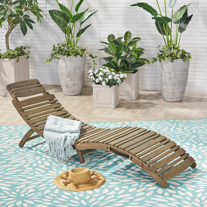 Ensemble de chaises longues pliables en acacia de 72,25 po de longueur Armond, Gris, 1