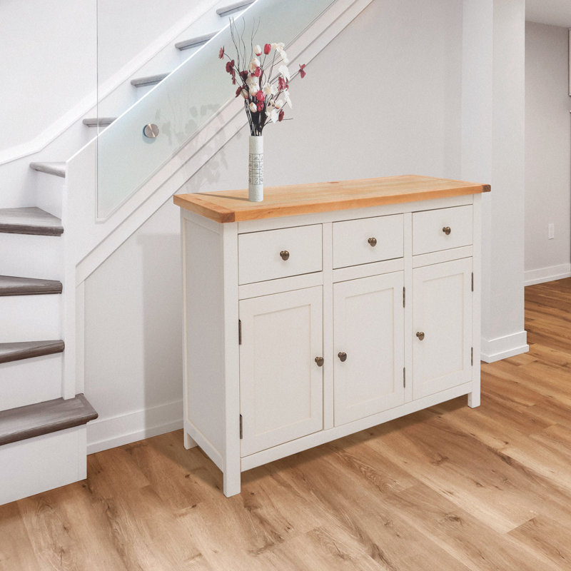 Buffet en bois massif (long), Naturel ciré / blanc