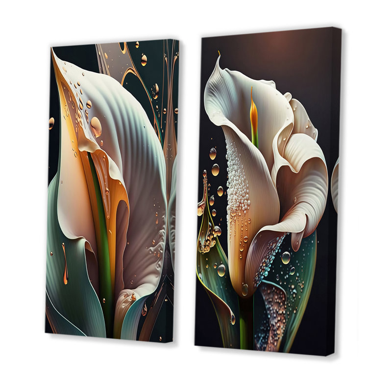 "Gren et fleur de lys Calla blanc" 2 - Pièces sur toile, Toile tendue, H 20 po x l 24 po