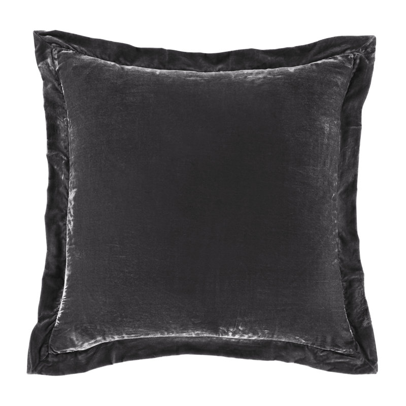 Stella Solid Color Quilted Faux Silk Velvet Romantic Western Decorative Pillow Sham, Slate