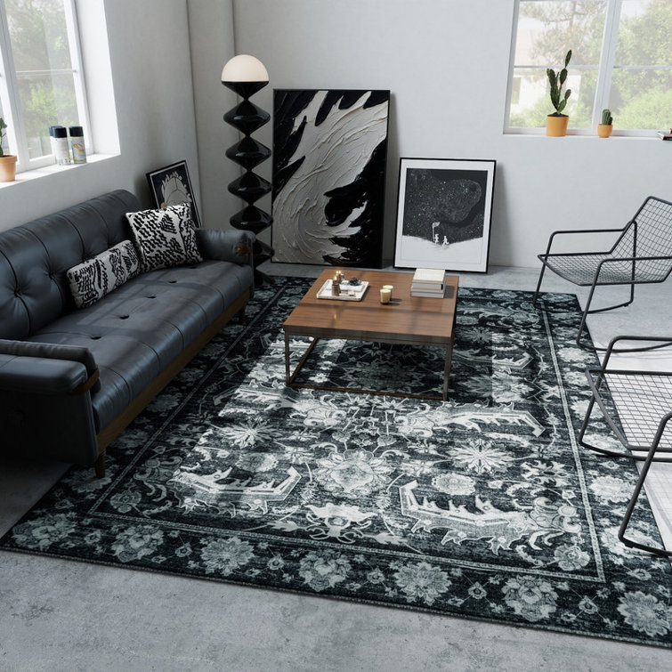 Machine Washable Area Rug Soft Vintage Low Pile Rug with Non Slip Backing for Living Room Bedroom Entrance