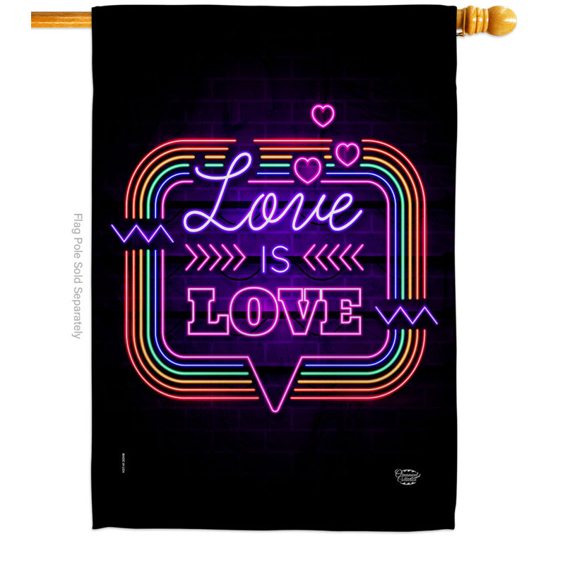 Drapeau de maison en polyester 40 po x 28 po Love is Neon