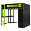 Structure de lit de style moderne, lit mezzanine en bois avec bureau, garde-robe ouverte et lumière RVB-84030233