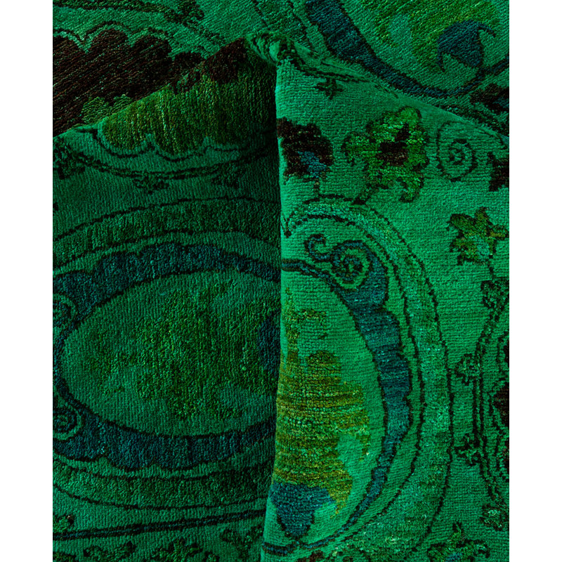 Overdyed Hand-Knotted Wool Modern-Contemporary Green Area Rug 9' 10" x 14' 10"