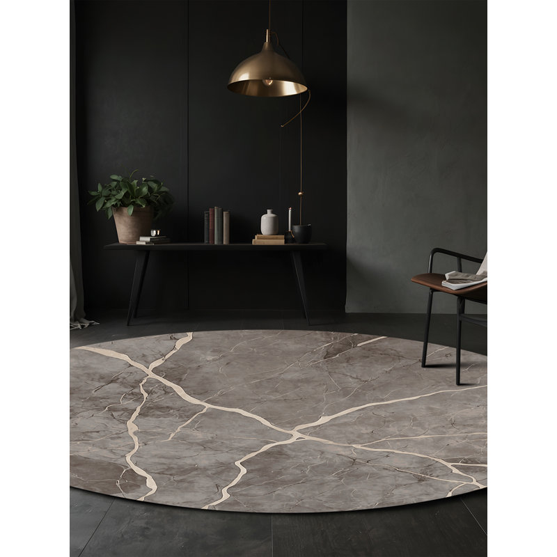 Tapis gris lavable à la machine, Rond 6 pi