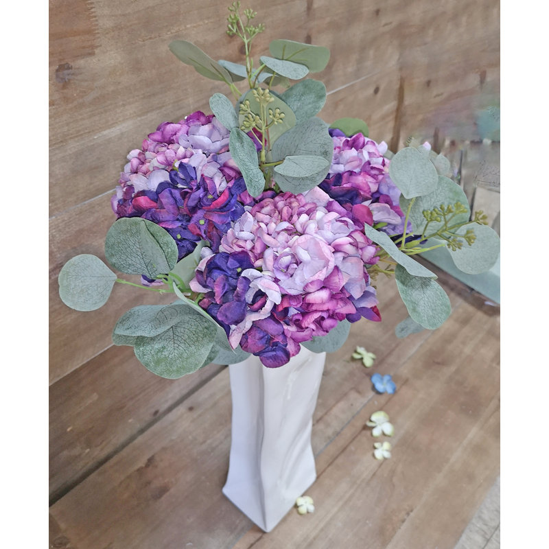 Ensemble 4 pièces de hortensia et eucalyptus, Mauve