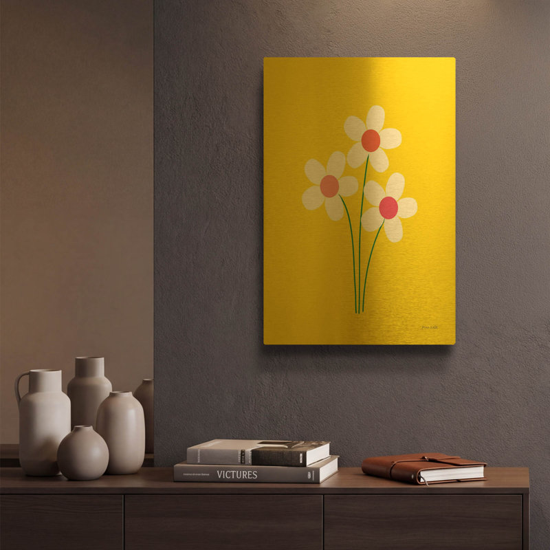 «Daisies II» par Ann Kelle, art mural en métal doré, 12 po x 16 po, 12 po x 16 po