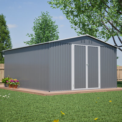 13 FT x 11 FT Rectangular Extra-Large Metal Storage Shed with Floor Frame, Brown