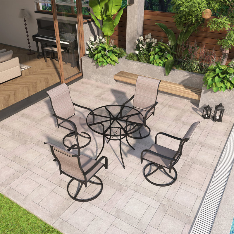 Ensemble 5 pièces de chaises de patio pivotantes en acier (parasol à durée limitée)
