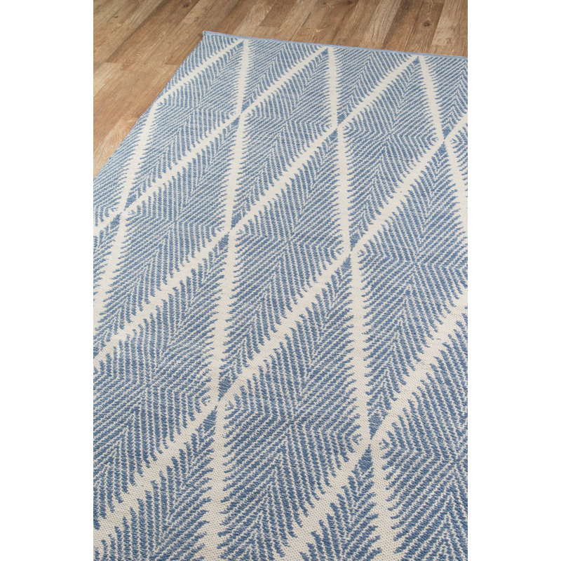 River Geometric Handmade Flatweave Area Rug, Denim, Rectangle 7'6" x 9'6"