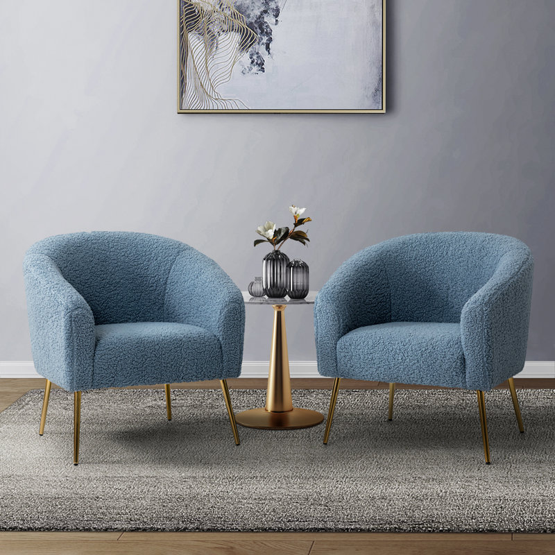 Audwin 27.5" W Polyester Barrel Chair, Blue 100% Polyester