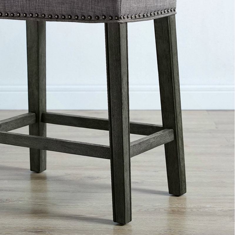 Ensemble de 2 tabourets de comptoir rembourrés sans dossier, Gris, Gris