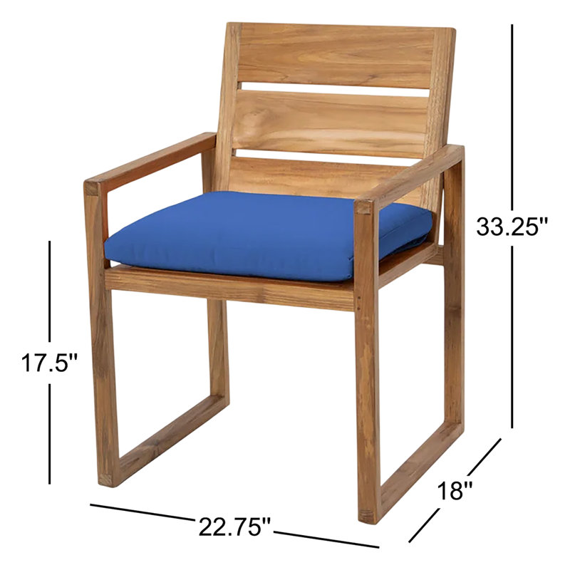 Chaise de patio avec coussin en teck Uvita, Saphir