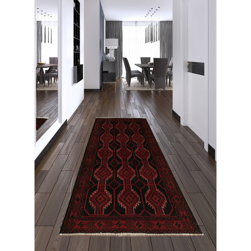 Hand-Knotted Rizbaft Red Wool Rug 3'3" X 5'9"