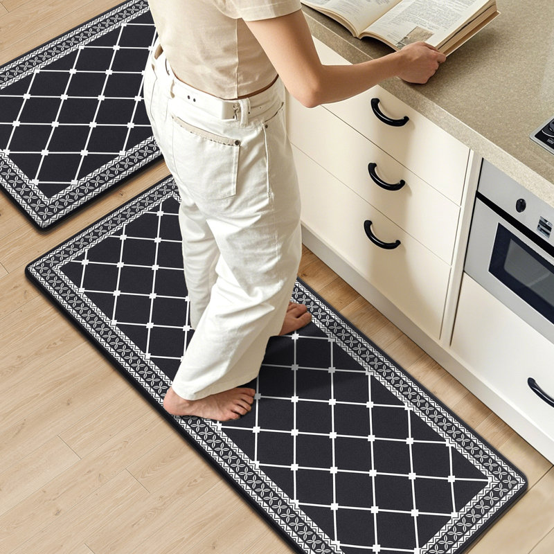 Arleht Anti-Fatigue Non-Skid Waterproof Kitchen Mat, Black, Runner 17" x 28" + 17" x 48"