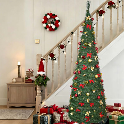 Sapin de Noël artificiel pré-illuminé avec installation instantanée et décorations festives pour les célébrations à l'intérieur