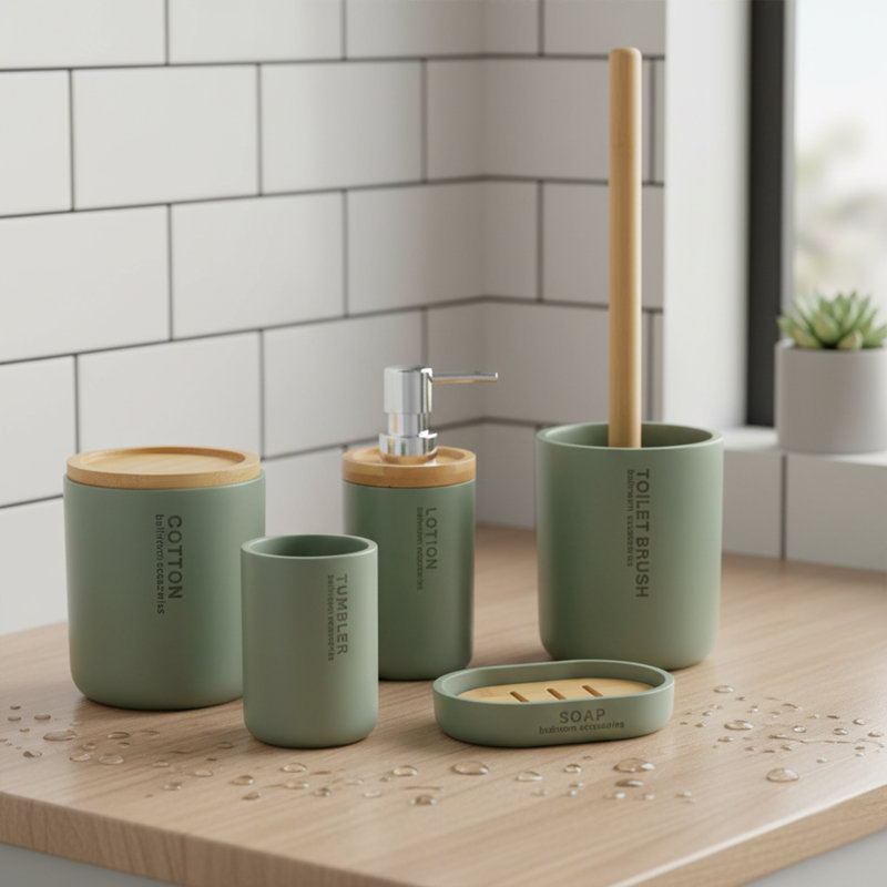 Willis Bathroom Accessory Set 5 Pieces, Green