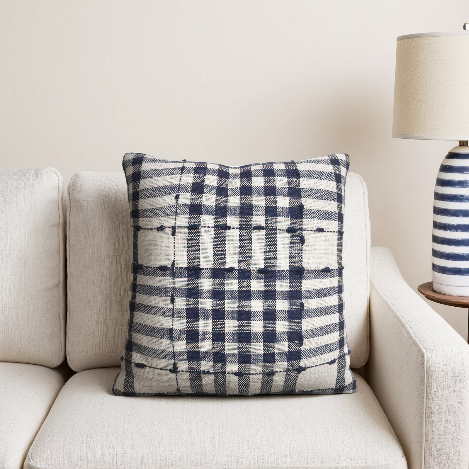 Marigold Plaid Cotton Throw Pillow, 18" x 18"