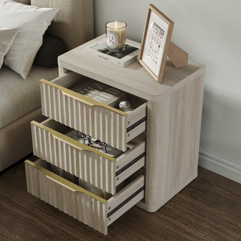 Cesiro 3-Drawer Nightstand with Metal Glides, Individual, Gray White Oak
