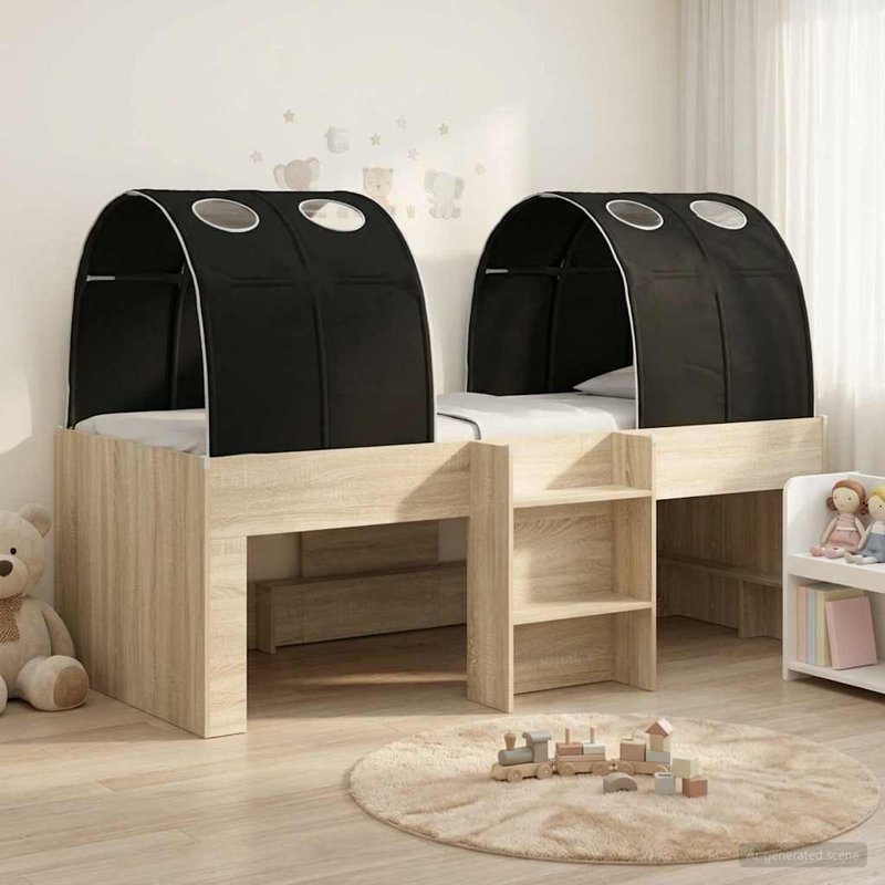  Bed with Tunnel 4 pcs Engineered Wood Modern Bedroom Furniture Home Set, Single (3'), Artisan Oak/Black