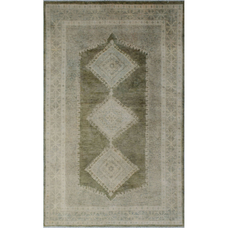Tapis unique en laine noué à la main gris de 4 pi 11 po x 7 pi 9 po Suzann