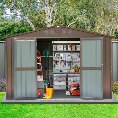 Remise d'extérieur en métal 10 pi x 8 pi imperméable à double porte verrouillable pour le rangement dans la cour