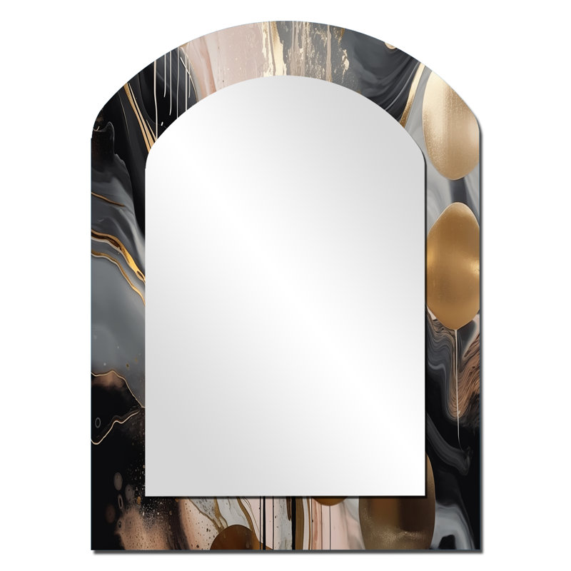 Miroir mural gris et doré captivant, 34 po x 25 po