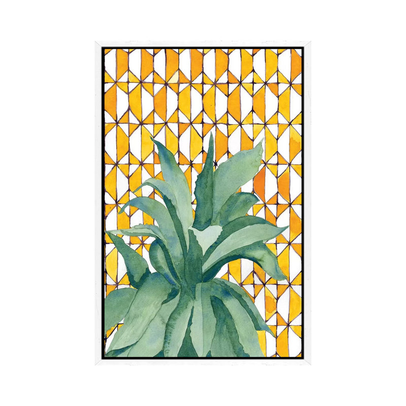 Yellow Tile Agave by Jen Bucheli - Print on Canvas, 66.04cm H x 45.72cm W x 3.81cm D, White Framed