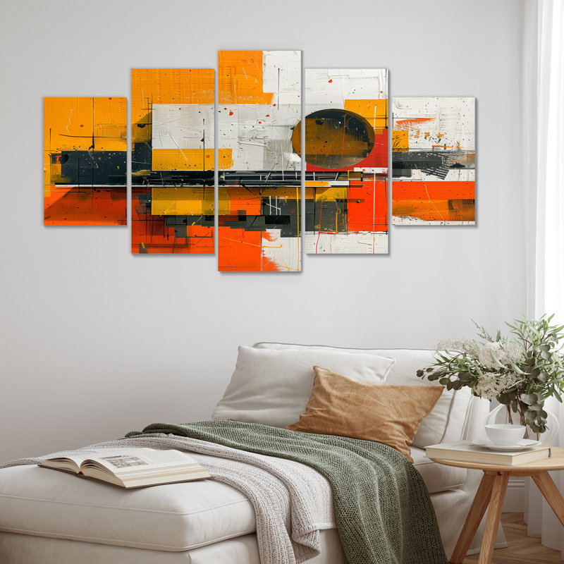 «Yellow Orange Abstract Futuristic Fusion I», ensemble d'art sur toile abstraite