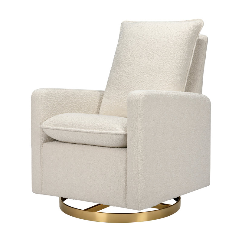 Ivory Boucle Pillowback Swivel Glider with Gold Base