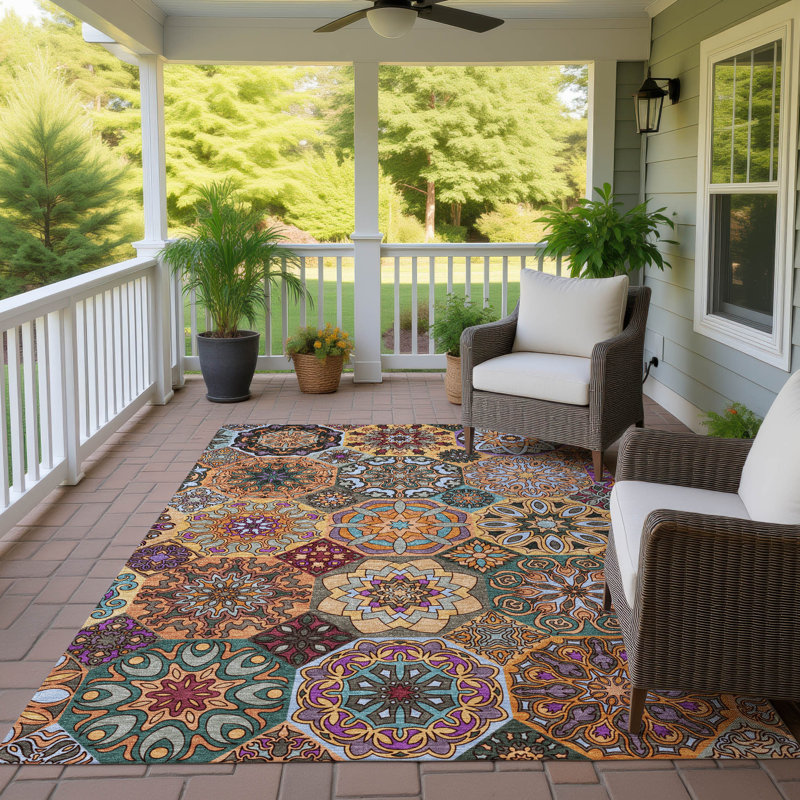 Machine Washable Indoor/Outdoor Chantille ACN2729 Americana Rug, 3' x 5', Orange