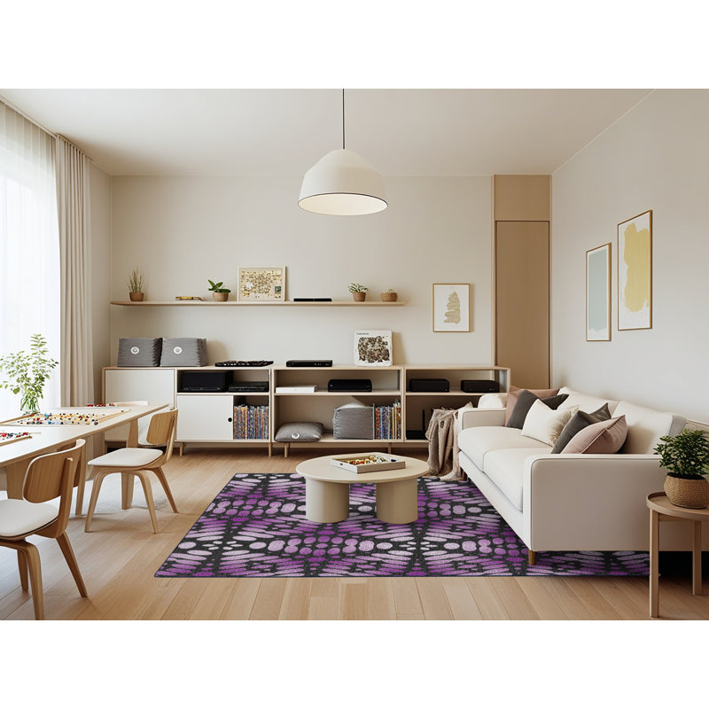Tapis noir / violet Power Loom, Rectangle 7 pi x 9 pi
