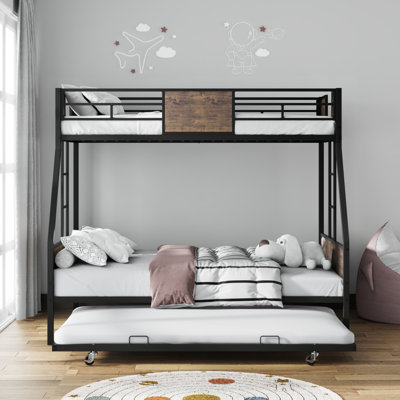 Lits simples superposés avec lit gigogne, lit superposé en métal avec garde-corps de sécurité et 2 échelles pour enfants, cadre en métal robuste et supports de panneau de protection, aucun sommier nécessaire, assemblage facile