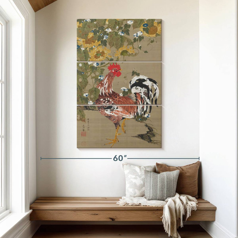 Brampt coq et tournesols, H 50 po x l 32 po