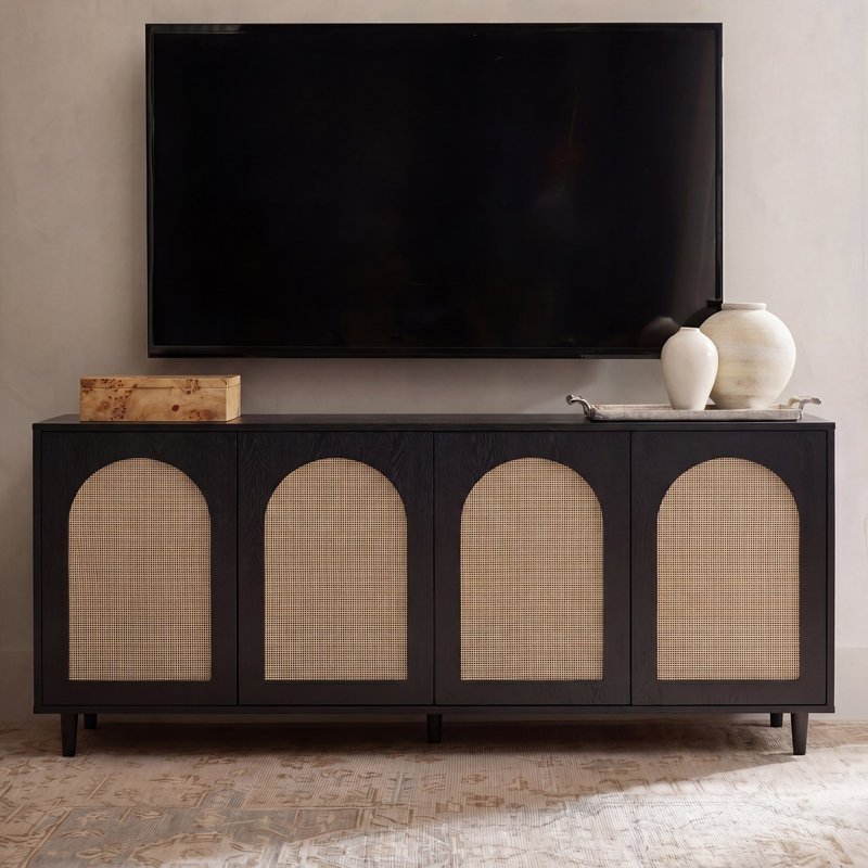 Buffet en rotin de 63 po avec tablettes réglables Emily Farmhouse, Noir