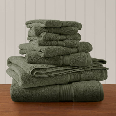 Ensemble de serviettes 8 pièces 100% coton vert olive 800 g / m² 800 GSM
