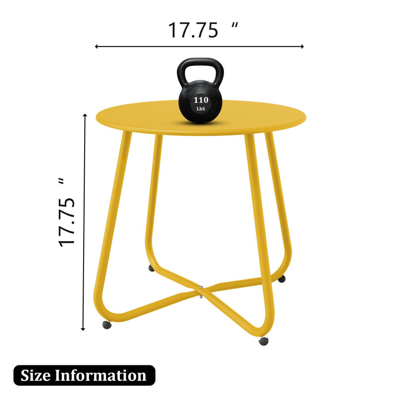 Petite table d'appoint de patio - Table de bout ronde en acier imperméable, résistante aux intempéries et portable pour une utilisation intérieure extérieure, cour de jardin