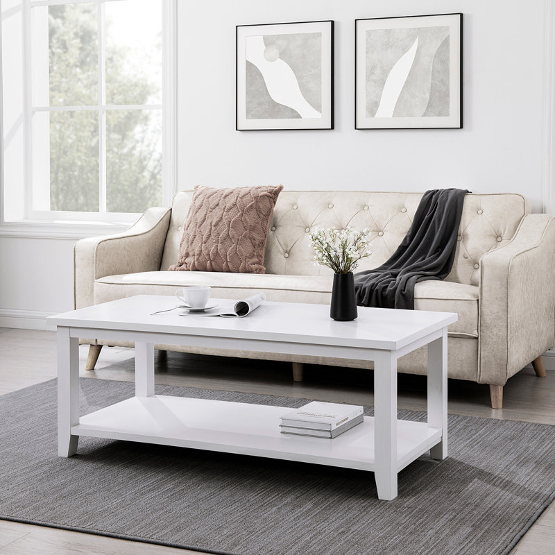 48" Coffee Table with Lower Storage Shelf, Solid White