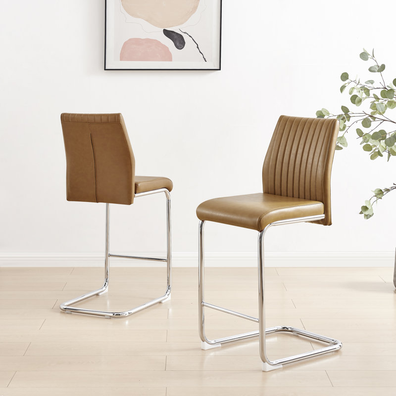 Loren Upholstered Counter Stool with Metal Frame, Tan