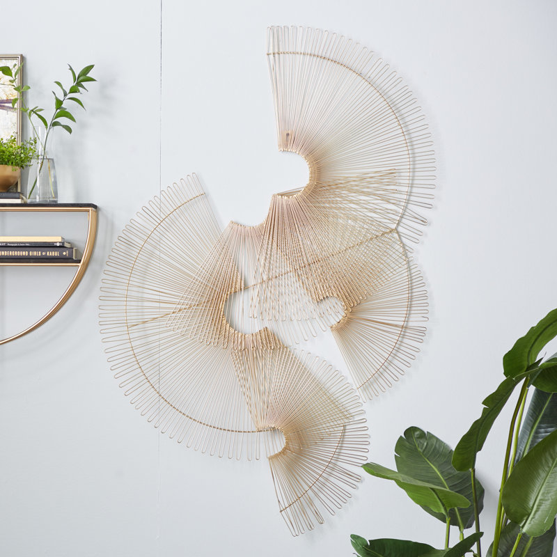 Grande décoration murale abstraite demi-cercle en métal doré, 36 po x 54 po