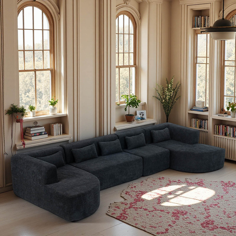 144" Long Upholstered Boneless XL Sofa, Black