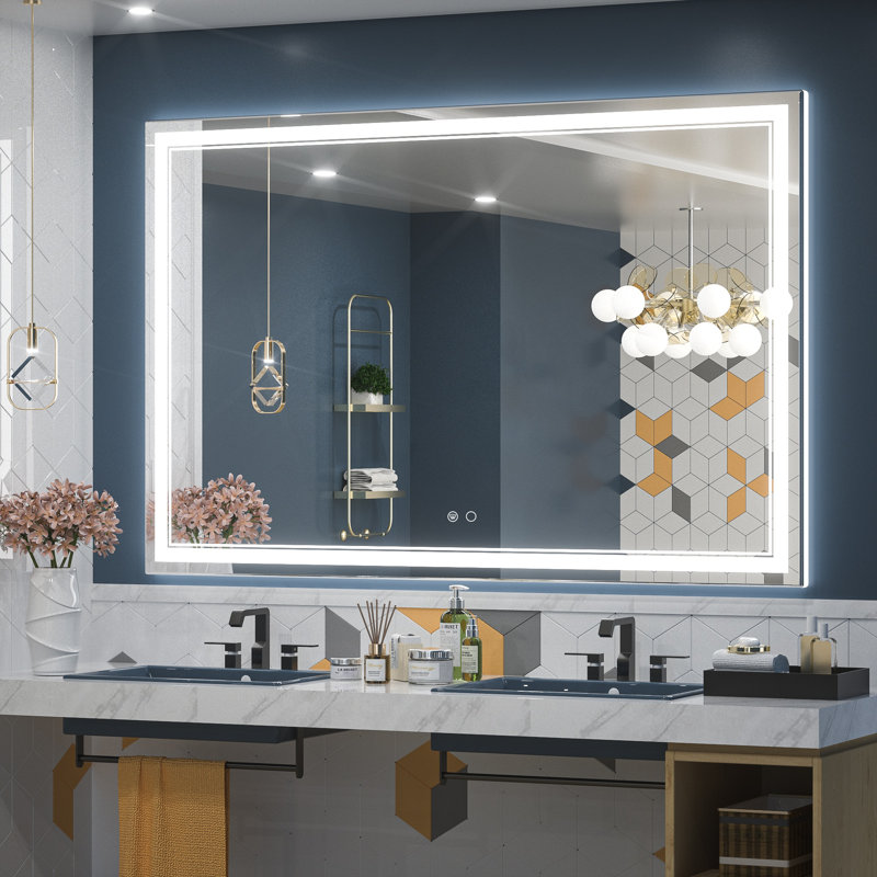 Miroir de salle de bain sans cadre à 3 lumières DEL Adorna, 60 po x 40 po