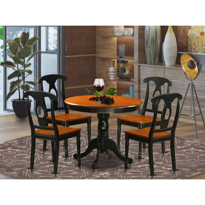 Ensemble de table de salle à manger 5 pièces comprenant une table de cuisine ronde avec piédestal et 4 chaises, noir et cerise