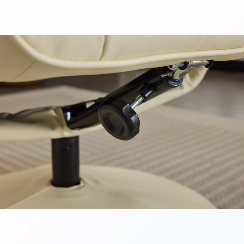 Fauteuil inclinable pivotant à 360 ° avec repose-pieds et siège chauffant avec dossier réglable, Similicuir beige, Beige