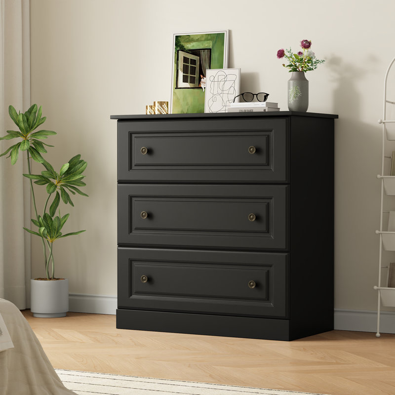 Commode 3 tiroirs l 29,5 po, commode à tiroirs, commode de rangement en bois pour le placard et le salon, noir, Noir