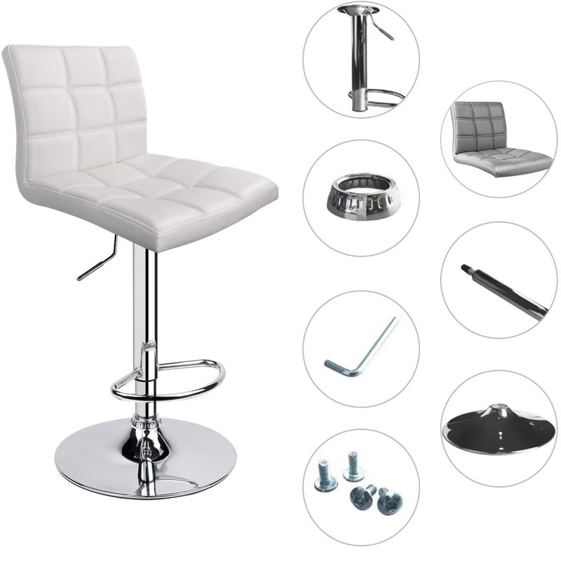 Square Back 32.5" Adjustable Spin Bar Stool, White